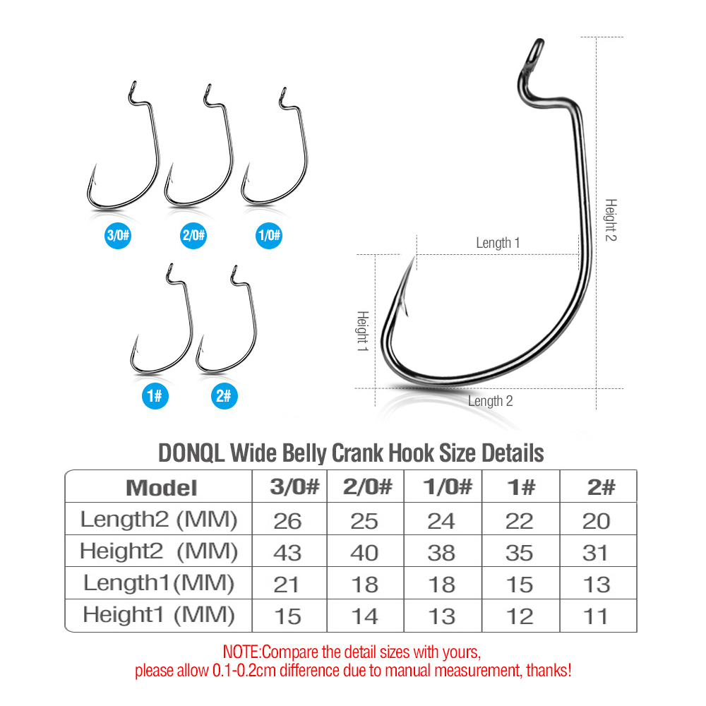 DONQL 50/100pcs Wide Crank Fishing Hooks Carbon Steel Offset Fishhook 3/0#-2# Bass Barbed Carp Fishing Hook For Soft Worm Lure
