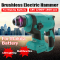 18V Electric Hammer Impact Drill Rechargeable Cordless Hammer Drill Multifunction LED Lights Power tools For Makita Battery