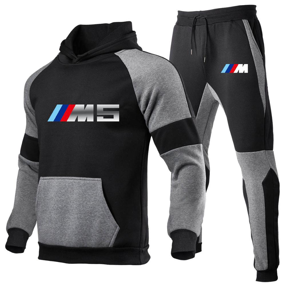 2020 new2 Pieces Sets Tracksuit BMW printing Men Hooded Sweatshirt+pants Pullover Hoodie Sportwear Suit Casual Men Clothes