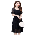 Summer Fashion Lace Women Short Sleeve O-Neck Knee-Length A-Line Pink Beige Black Plus Size Chiffon Cocktail Dresses