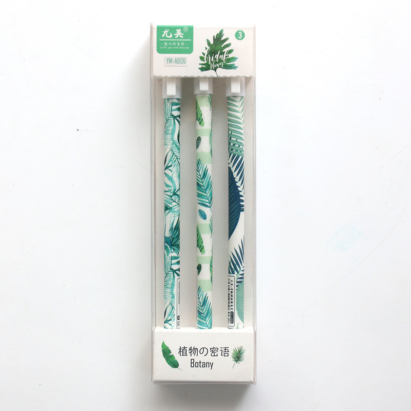 3PCS /Set Green Plants Sakura Flamingo Gel Pen Rollerball Pen Stationery School Office Supply Black Ink 0.5mm