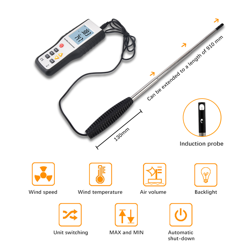 High Sensitivie Portable Wind Speed Meter HT-9829 Thermal Anemometer Anemometro Measuring Instrument Tacometro Tachometer