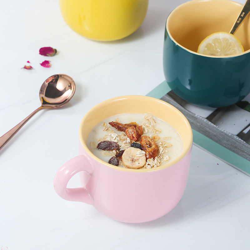 European Creative Egg Yellow Glaze Ceramic Mug High Temperature Resistant Large Capacity Belly Milk Oat Breakfast Soup Tea Cup
