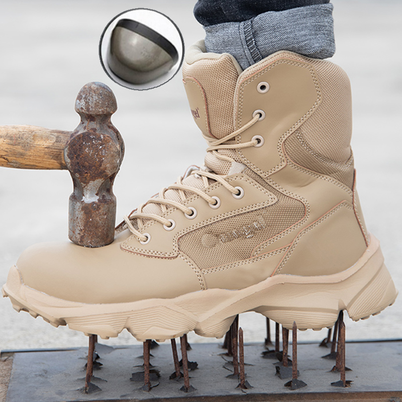 Men Fashion Short Boots Comfortable Work Boots Light Breathable Construction boots Men Mid-Calf Boots steel toe cap safety Shoes