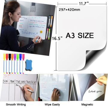 A3 Size Magnetic Soft Whiteboard Dry Erase Calendar Fridge Magnet White Board Message Memo Drawing Practice Writing Wall Sticker