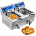 Deep Fryer Commercial Electric Fryer 20L 3000W Twin Basket Electric Dual Tank Countertop Stainless Steel French Fry