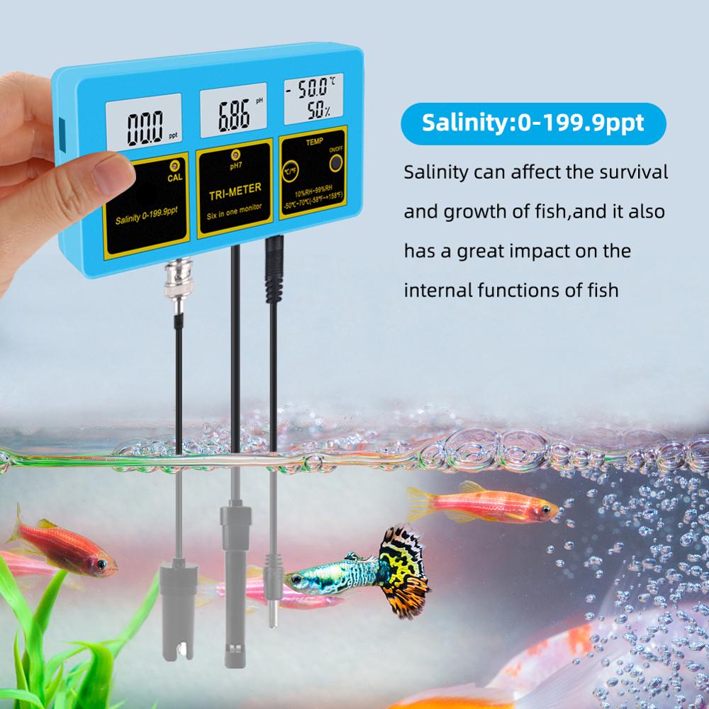 yieryi 4 in 1 Online PH Salinity Temperature Humidity Water Quality Food Beverages Salt Content Aquarium Seawater ATC Meter