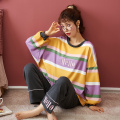 Plus Size 3XL 4XL New Autumn Winter Cute Sleep Lounge Pajama Long Sleeve Stripe Women Pajama Set Full Cotton Sleepwear for Women