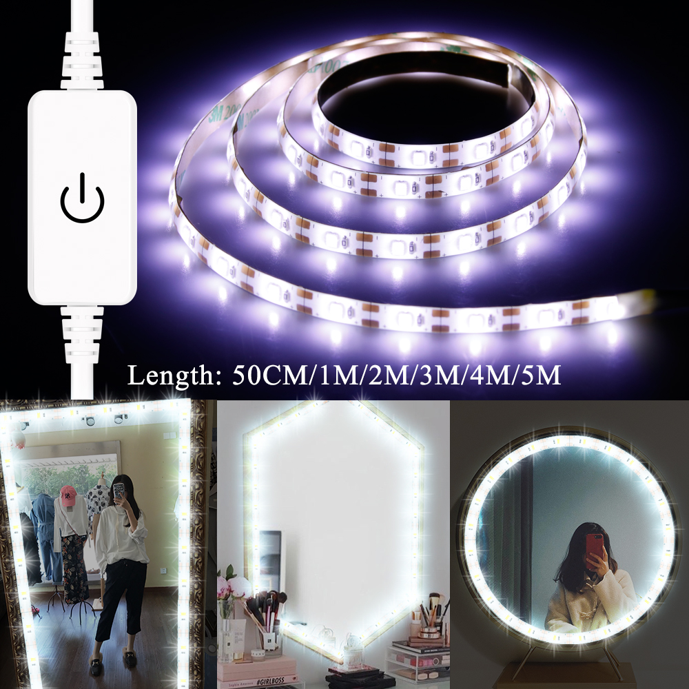 USB Led Makeup Mirror Light DC 5V Vanity Mirror Wall Lamp Tape LED Strip Light 1M 2M 3M 4M 5M Dimmable Dressing Table Lights Kit