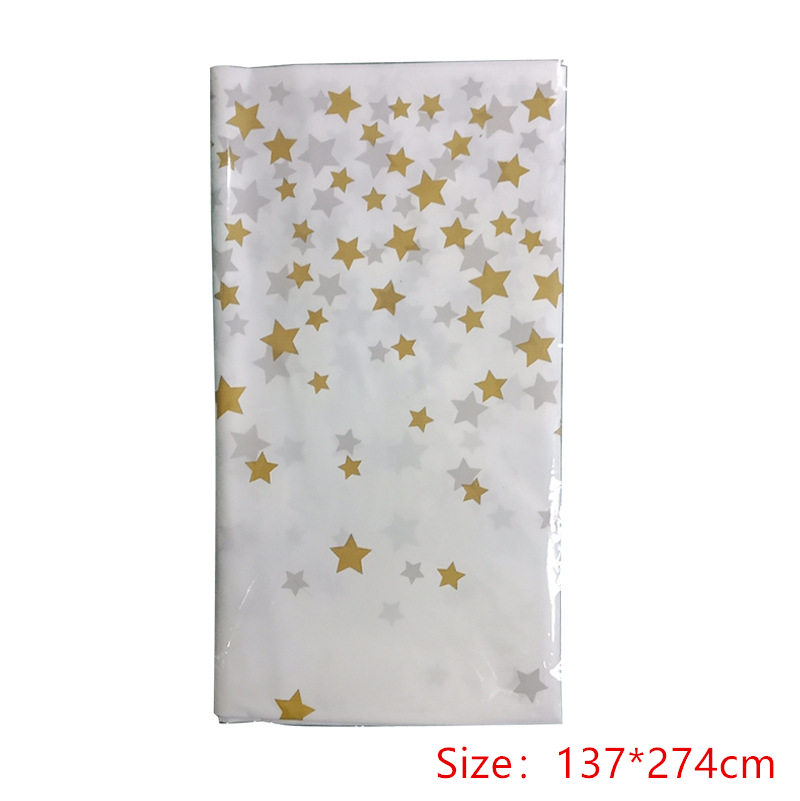 137X274cm Gold Silver Star White Party Disposable Tablecloth Wedding Table Cover Birthday Party Wedding Decorations Supplies 1pc