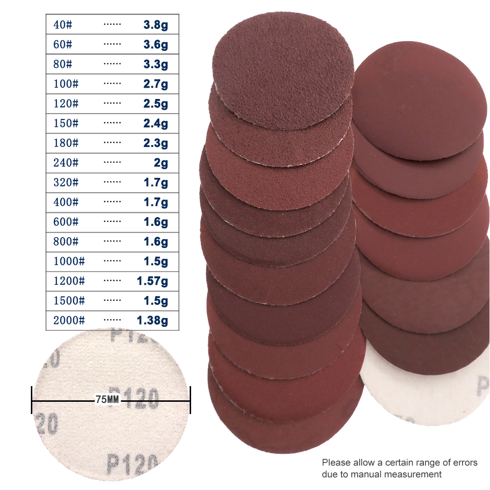 20 Pcs 3 Inch 75 mm Round sandpaper Disk Sand Sheets Grit 40-1000 Hook Loop Sanding Disc for Sander Grits red Polishing Discs