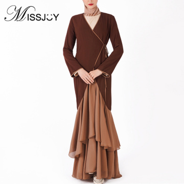 MISSJOY 2019 New Ruffle Abayas Muslim Women Dress Kimono Middle Eastern Patchwork Elegant Kaftan Islamic Clothing Turkish Casual