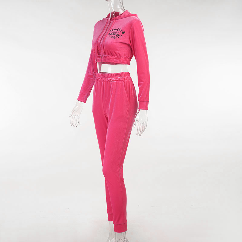 Zipped Velvet Track Suit For Ladies