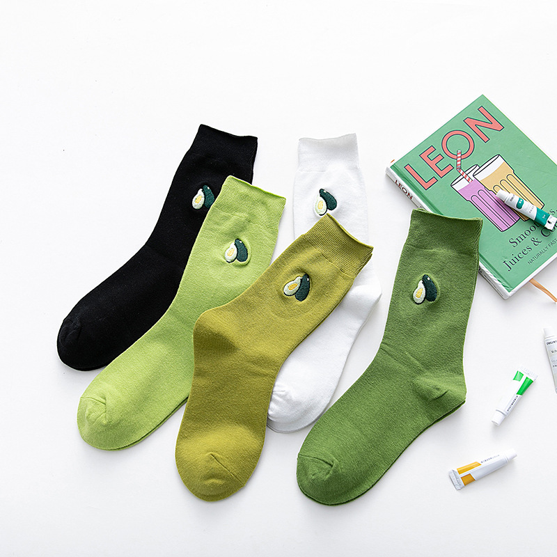 Korean Fresh Fruits Funny Socks New Ins Cute Embroidery Avocado Green Socks Women Girl Harajuku Socks Novelty Meias Sokken