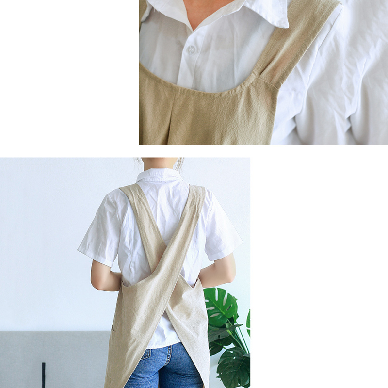 Apron Home Blouse Florist No Lace Bib Cotton And Linen Waterproof Cross Back Apron Kitchen Cooking Double Pocket Apron