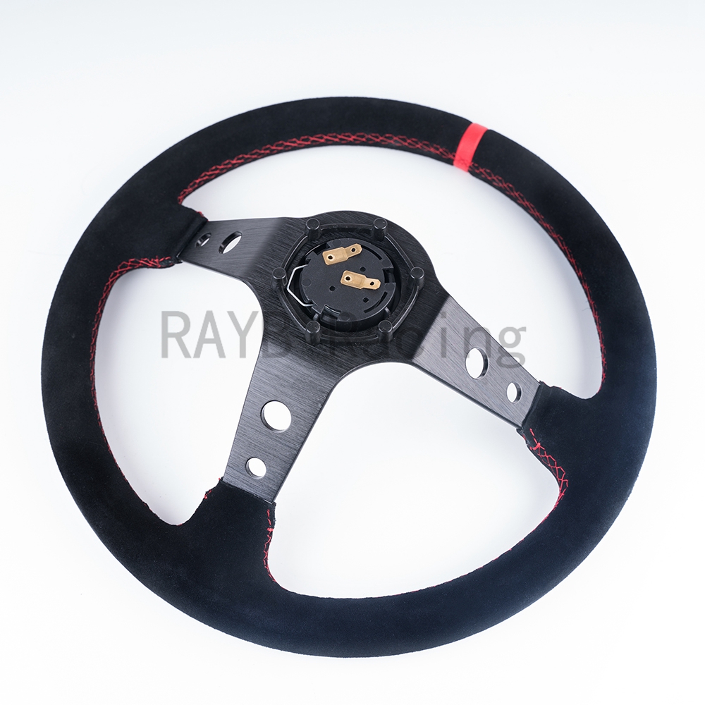 Universal 14 inch 350mm Suede/PVC Car Racing Steering wheels Deep Corn Drifting Sport Steering Wheel With Logo