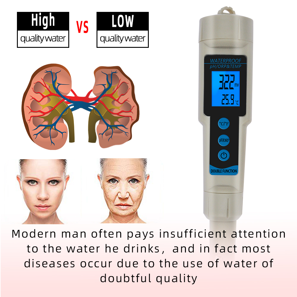 ORP Meter 3 in 1 pH ORP TEMP Tester pH Meter with Backlight Multi-parameter Digital Tri-Meter Water Quality Monitor 40% off