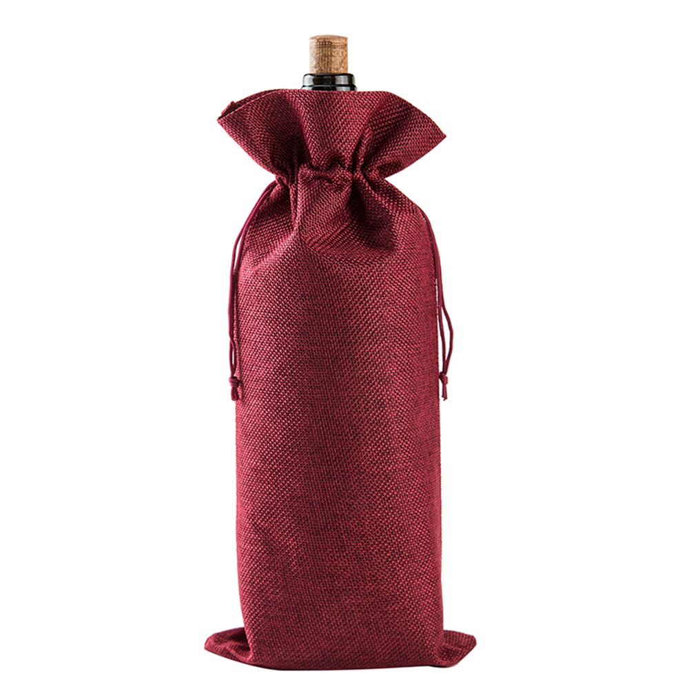 Red Wine Bottle Cover Bag Drawstring Burlap Bag Packaging Table Ornaments Gift