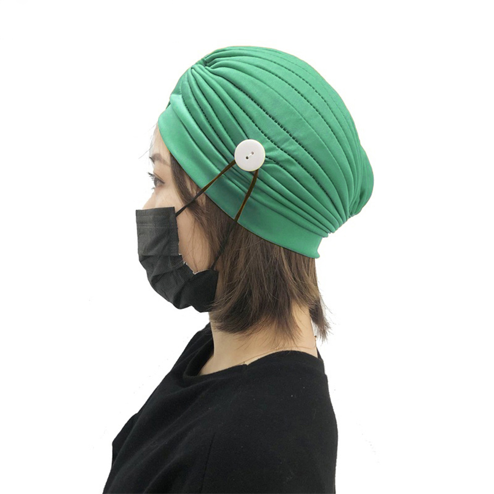 2020 New Button Headband Turban Caps Women Anti-Tight Ears Turban Mouth Mask Accessories Female Headscarf Hijab Bonnet India Hat
