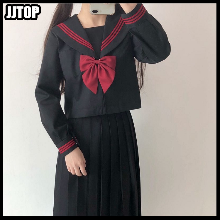 HIGH QUALITY black School girl JK Uniform Japanese Class Sailor School Uniforms Students Clothes Sailor pleated long skirt