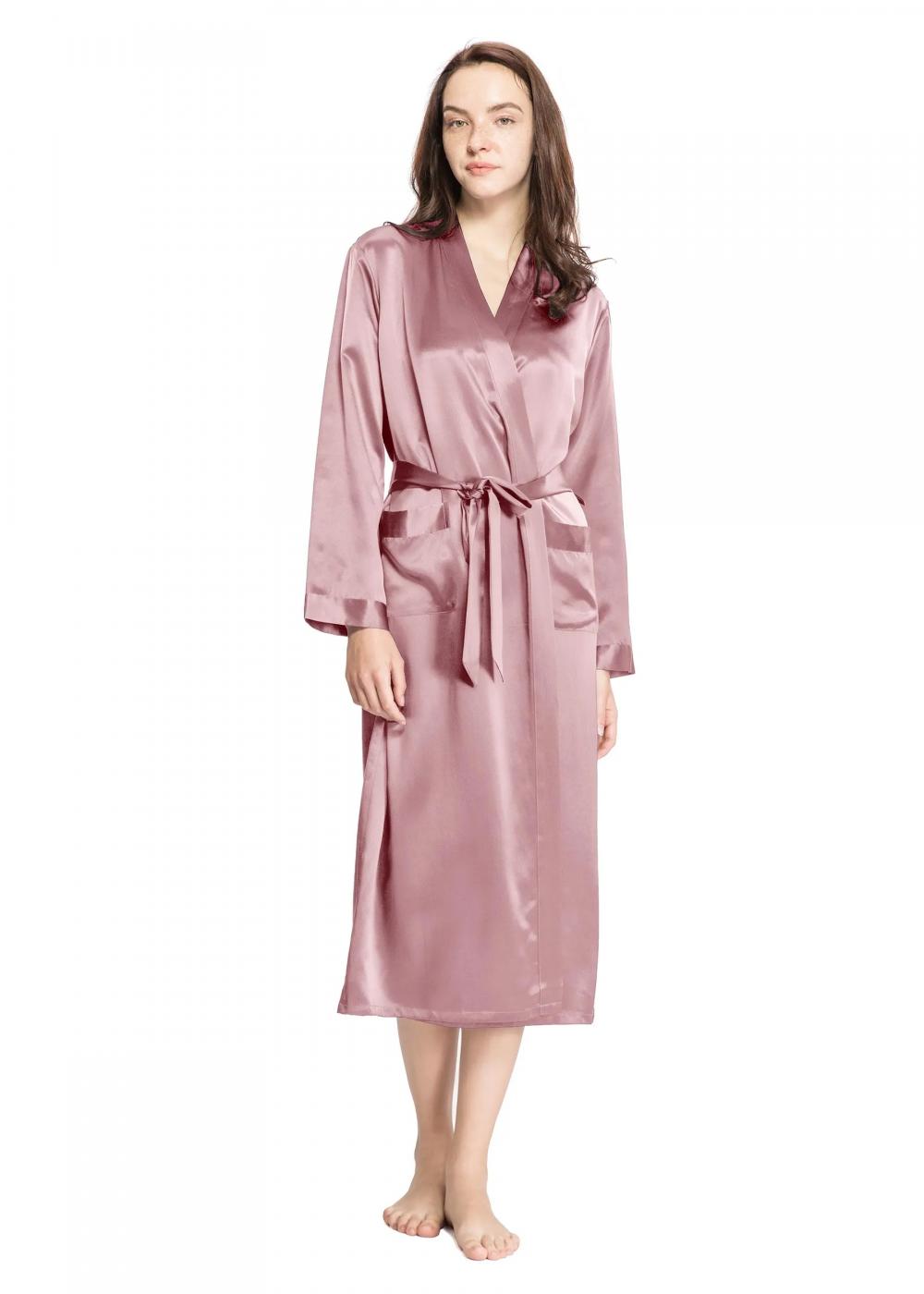 19 Momme Classic Full Length Silk Robe Bathrobe Oblique V-Neck Short Kimono Robe Bridesmaids Robe S-XXXL