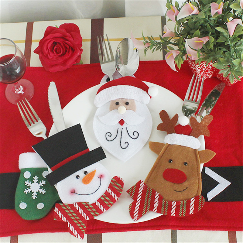 6pcs set Christmas Decorations For Home Snowman Cutlery Bags Christmas Santa Claus Kitchen Dining Table Cutlery Suit Set Decor