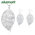 Silver 925 Jewelry Set Leaves Pendant Necklaces Earrings Set For Women Bridal Fashion Jewelry