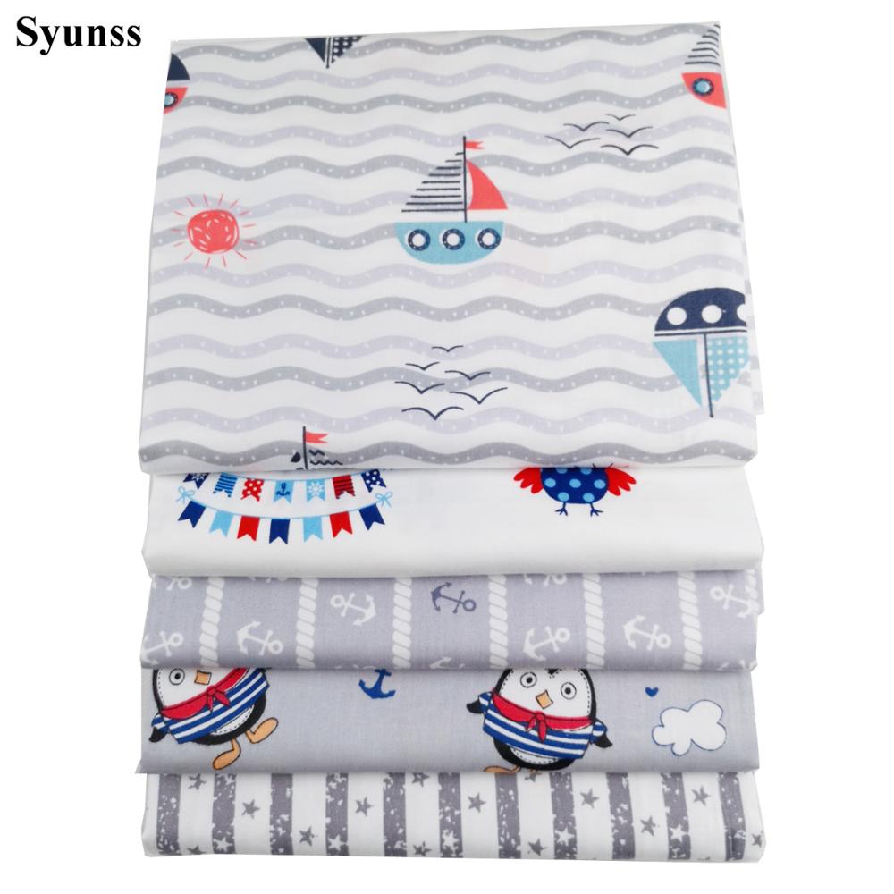 Syunss Gray Sailboat Owl Print Cotton Fabric DIY Tissue Patchwork Telas Sewing Baby Toy Bedding Quilting Tecido The Cloth Tilda