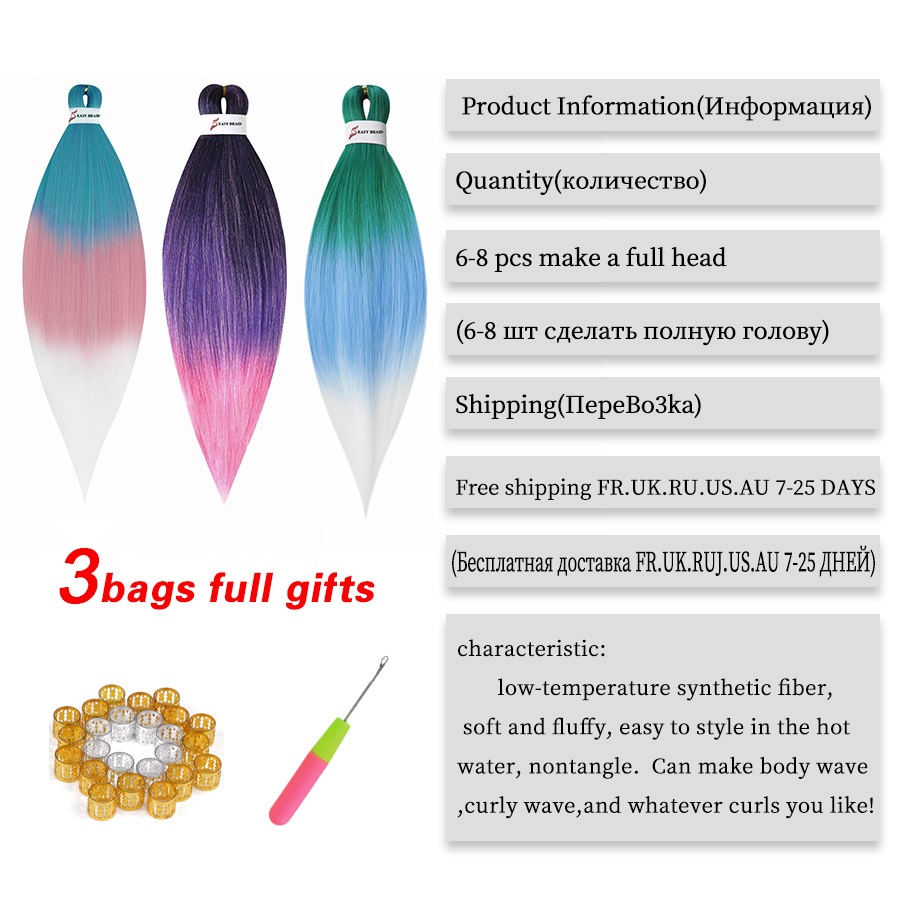 Leeons Easy Braid Pre-Stretched Brading Hair 26 Inch Yaki Straight Synthetic Easy Jumbo Braids Ombre Braiding Hair Extensions