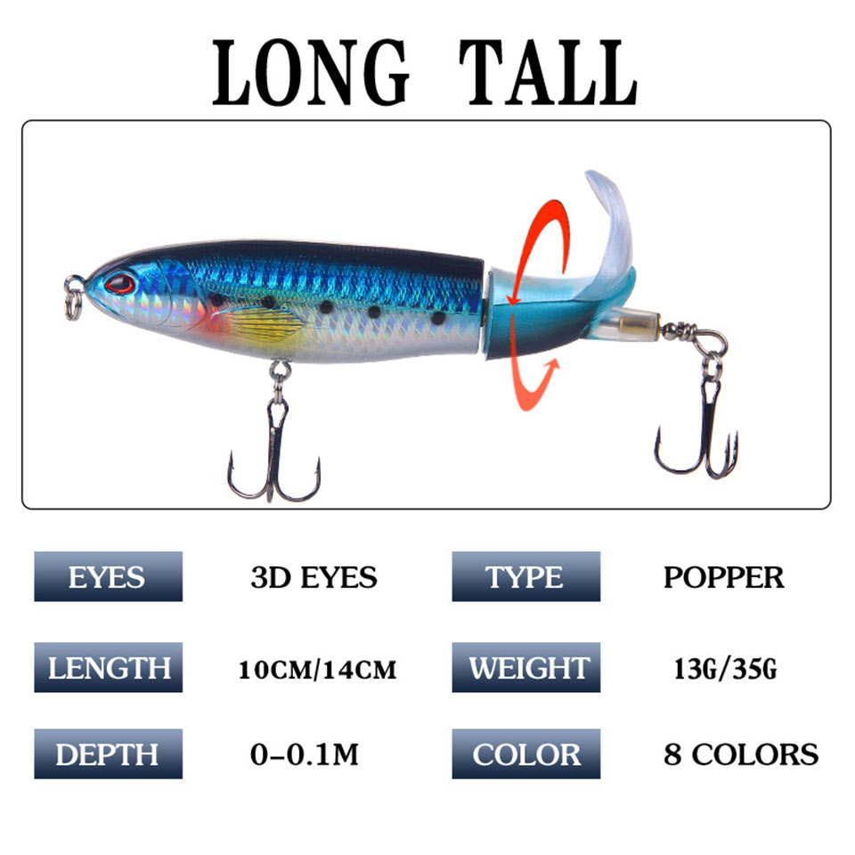 1PCS Fishing Lure Artificial Bait Hard Plopper Soft Rotating Tail Fishing Tackle