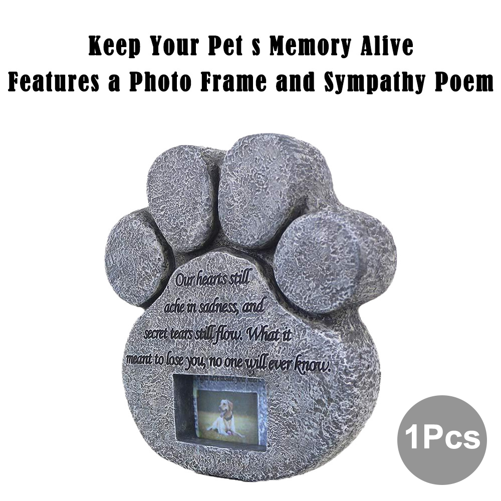 Memorial Tombstone for Pet Keepsake Gravestone Tomb Dog Cat Paw Print Animal Funeral Footprint Shaped Can Put Photos