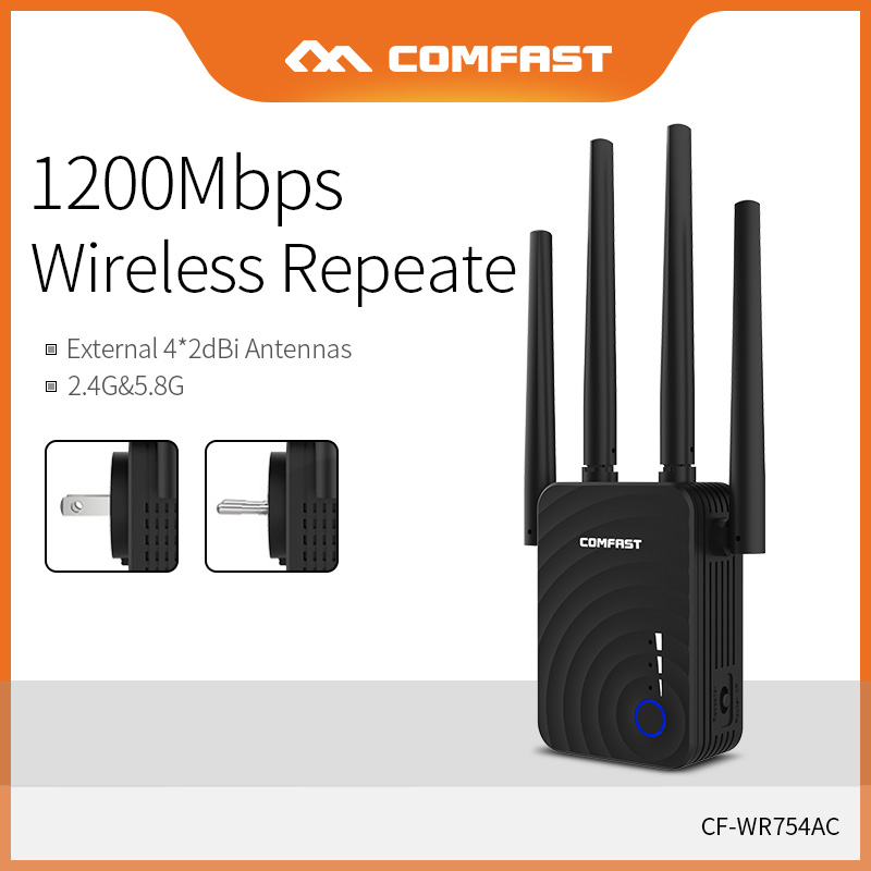 Comfast Mini Repeater For Home 1200Mbps Wireless Extender Use 4*Antennas Signal Through the Wall Stably 2.4GHz&5.8GHz CF-WR754AC