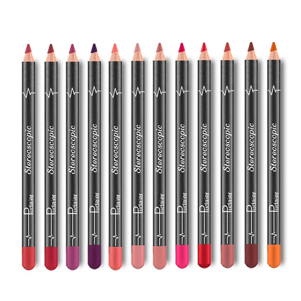 12pcs Set Women Waterproof Lip Liner Matte Lipstick Pencils Long Lasting NO Blooming Smooth Edge Drawing Easy