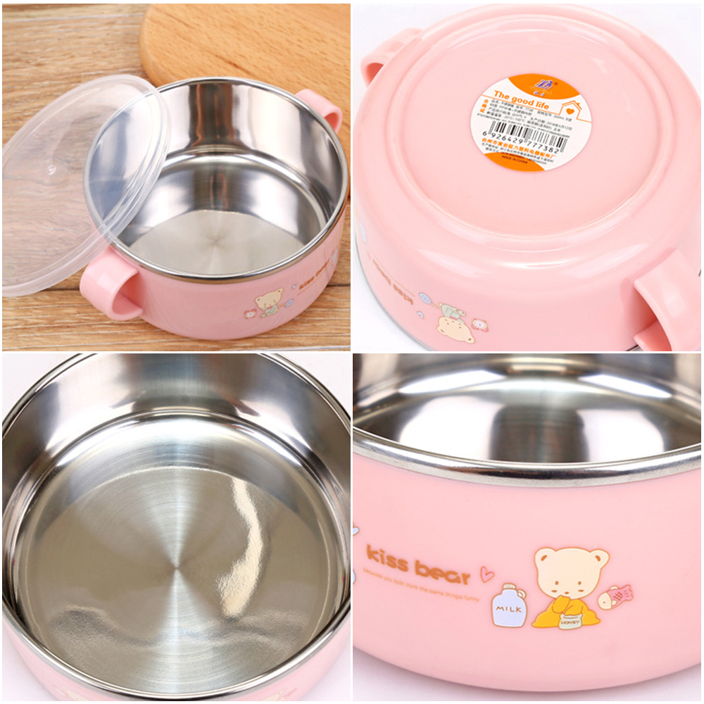 Insulation Stainless Steel Baby Bowl Sets Thermal Tableware Set For Kids Toddlers with Spoon Cover Solid Feeding Dishes