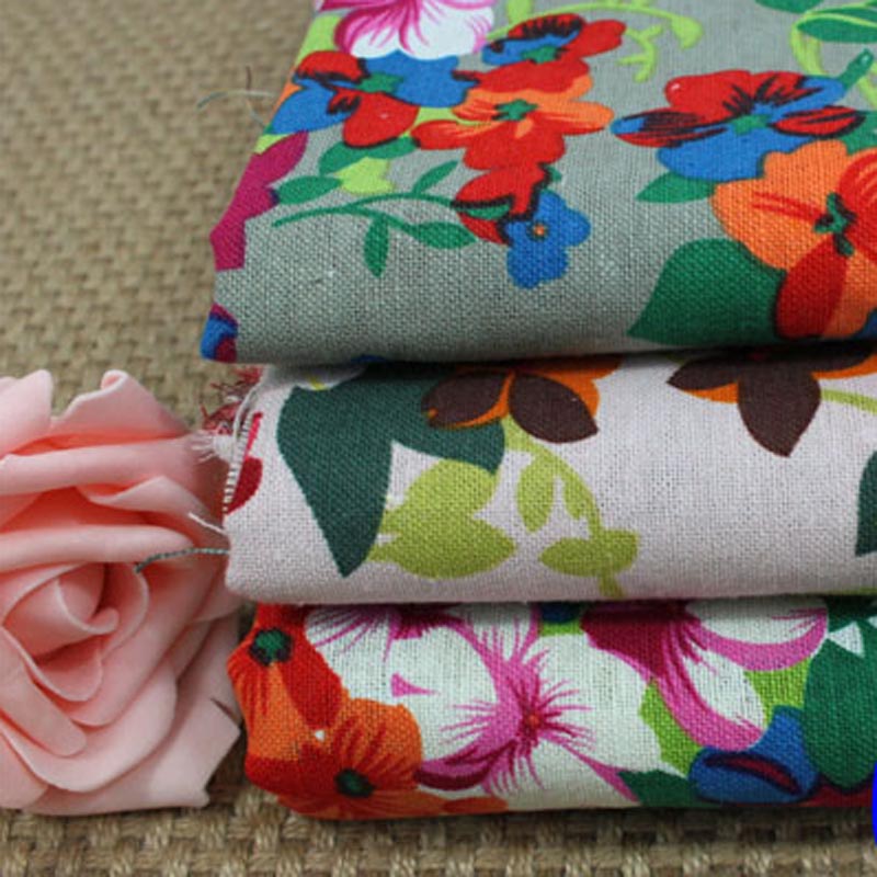 cotton/linen ethnic style white gray pink azalea flowers fabrics for DIY APPAREL dress cushion sofa handwork decoration textile