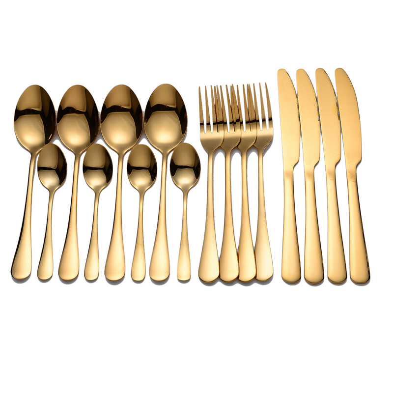 SPKLIFEY Pink Gold Tableware Cutlery Set Fork Spoon Knife 16 Pcs Cutlery Set Kitchen Dinner Set Dinnerware Eco Friendly