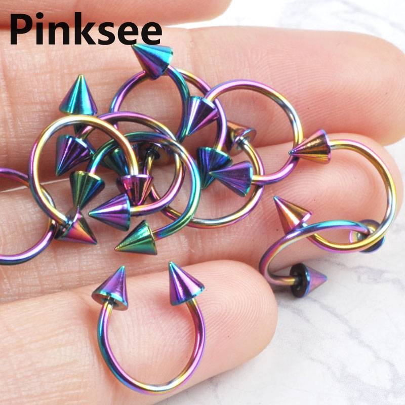 2PCS Surgical Steel Spike Horseshoes Circular Eyebrow Labret Lip Ear Cartilage Nose Ring Body Piercing Jewelry 19G Gold Color