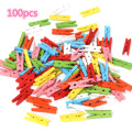 100 Pcs/Set 25mm Mini 7 Colors Mixture Wooden Craft Pegs Clothes Paper Photo Hanging Spring Clips Clothespins for Message Cards