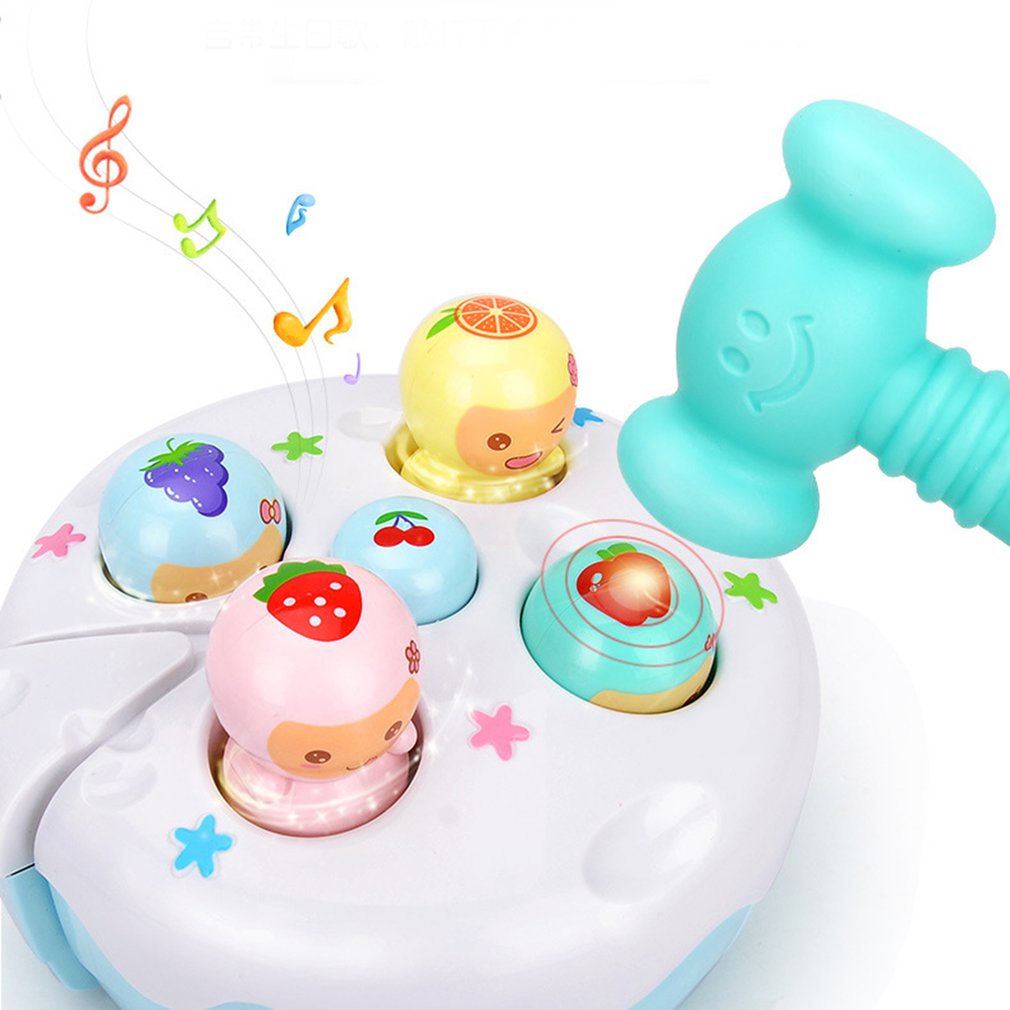 Multifunctional early education puzzle electric hamster baby toy Sound and light fruit cake knocking music game machine