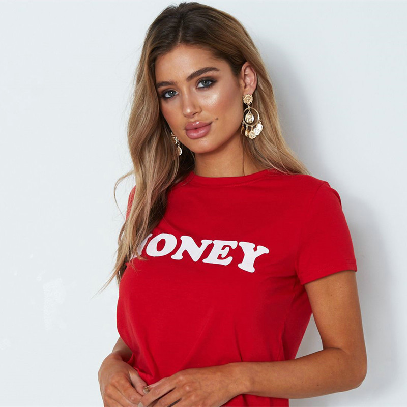 Honey Letter Print T Shirt Women Short Sleeve O Neck Loose Red Tshirt Summer Ladies Tee Shirt Tops Clothes Camisetas Mujer