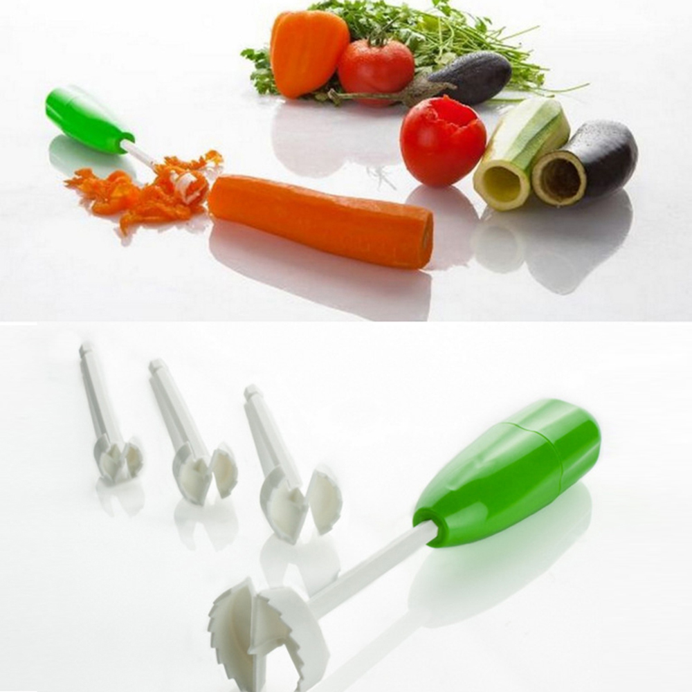 4pcs / Set Different Sizes of Vegetables Spiral Cutter Spiralizer Filling Meat Plastic Tomato Aubergine Cutter Kitchen Tools