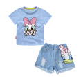 Girls Outfits Clothes Sets Children Cartoon Duck Summer T Shirt Sequins Broken Hole Denim Shorts Suit Baby Girls Clothing Set
