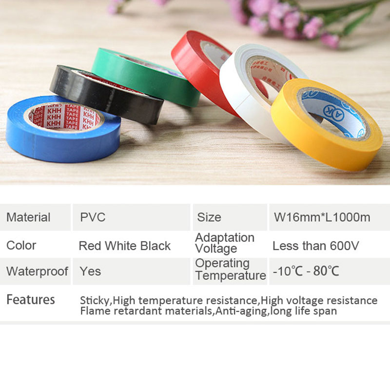 10m 600v Red Black White Flame Retardant Electrical Insulation Tape High Voltage PVC Electrical Tape Waterproof Self-adhesive