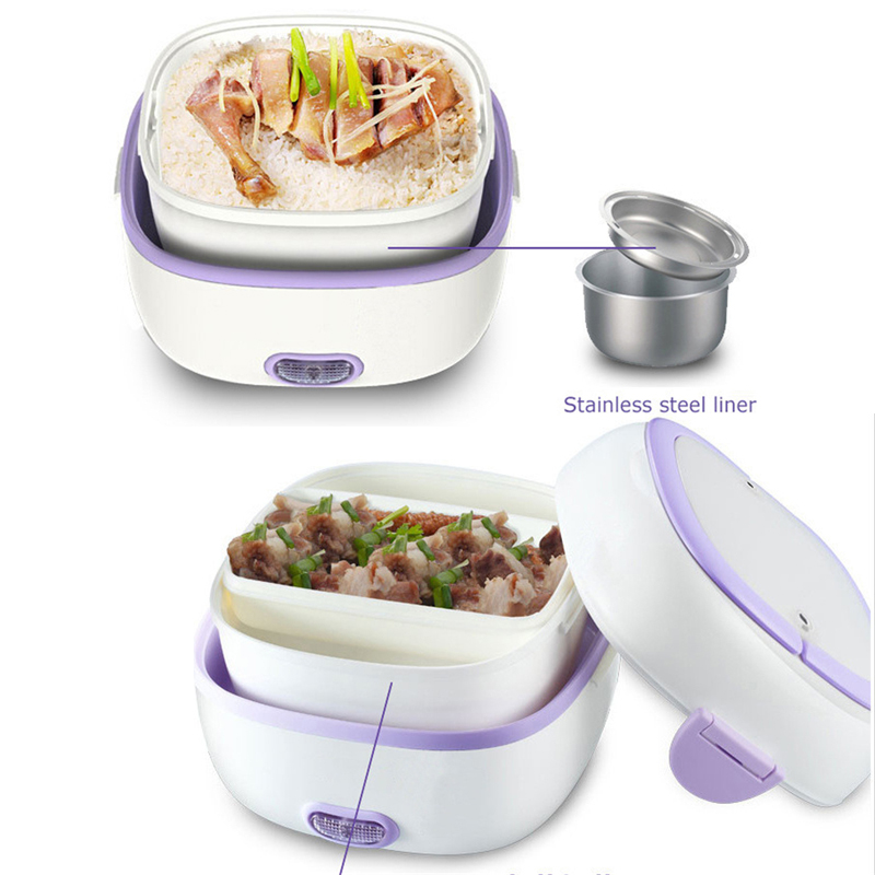 Household Electric Lunch Box Rice Cooker Thermal Heating 2 Layers Portable Food Steamer Cooking Container Meal Lunch Box Heating