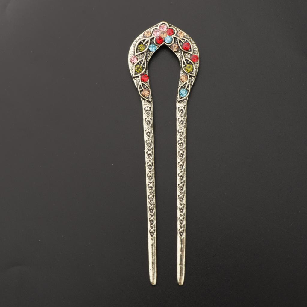 Chinese Rhinestones U Shape Hair Stick Chignon Bun Pin Clip Hair Accessories