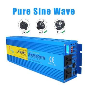 6000W Pure Sine Wave Inverter DC 12V/24V To AC 220V Voltage Converter Charging Adapter LCD & LED Display Dual Universal Socket