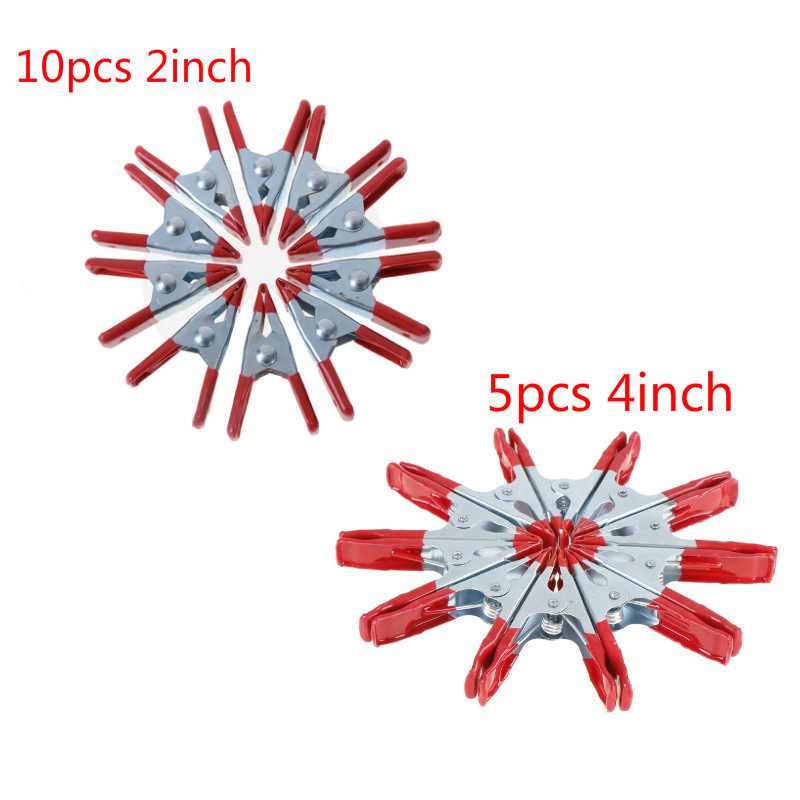 10pcs 2inch/5pcs 4inch Mini Metal Heavy Duty Spring Clamps Crocodile Clip Red Plastic Tips Tool Clips Grip Holder DIY Hand Tools