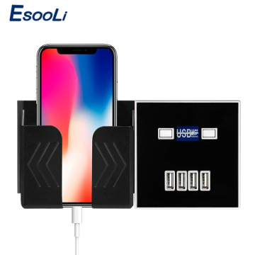 Esooli Black 4-PORT USB Port 4A Wall Charger Adapter EU Plug Socket Power Outlet Panel Electric Wall Charger Adapter Charging