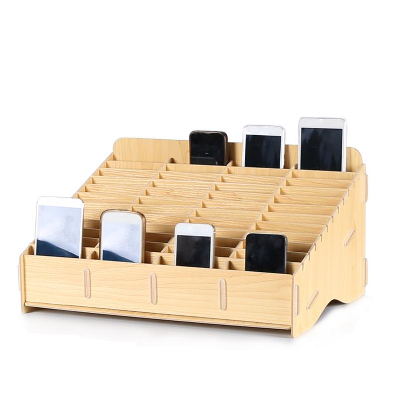 Wooden mobile phone management storage box creative desktop office meeting finishing grid multi cell phone rack shop display 40