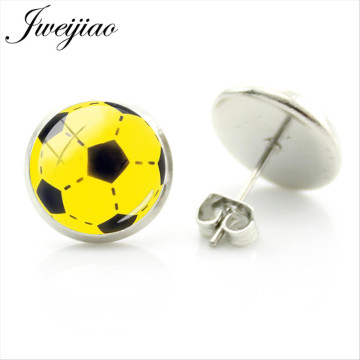 JWEIJIAO Casual Sporty Soccer Ball Stud Earrings Volleyball Baseball Image Glass Gem Statement Alloy Ear Jewelry Sp724